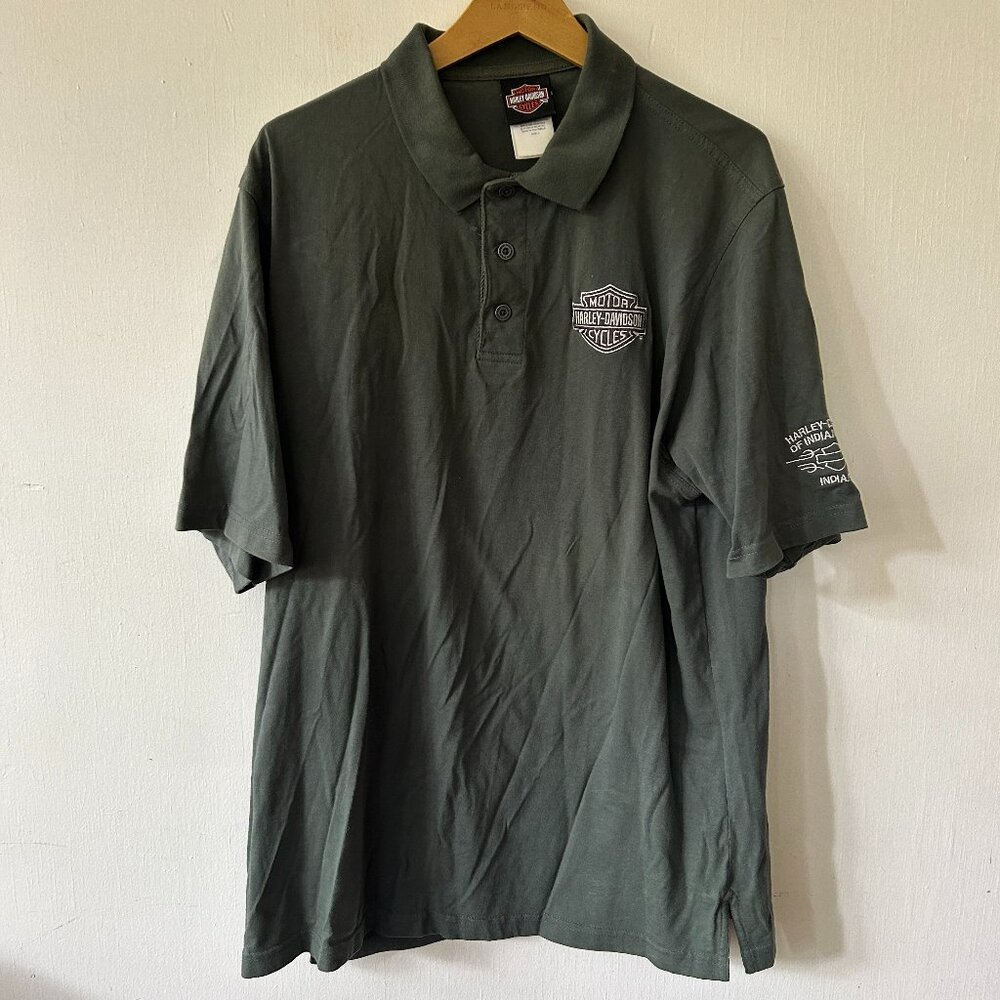 Harley Davidson Indianapolis Polo Shirt Mens Large Gray‎ Embroidered VINTAGE